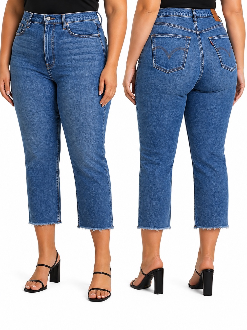 Levi’s Ribcage Straight Capri Size 18W Medium Wash Raw Hem Cropped